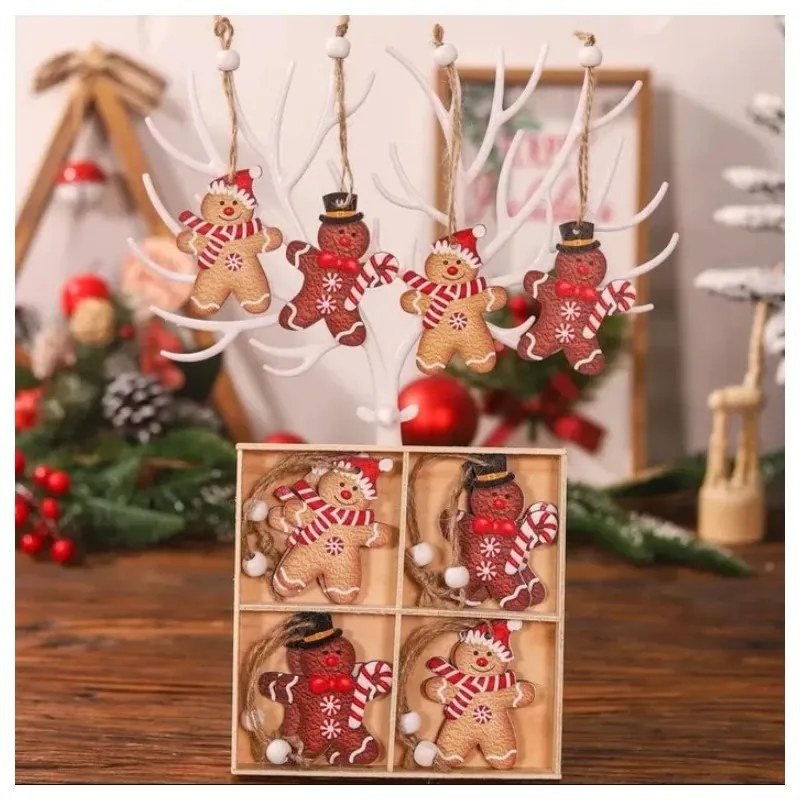 Sada vianočných drevených ozdôb GINGERBREAD, 12 ks