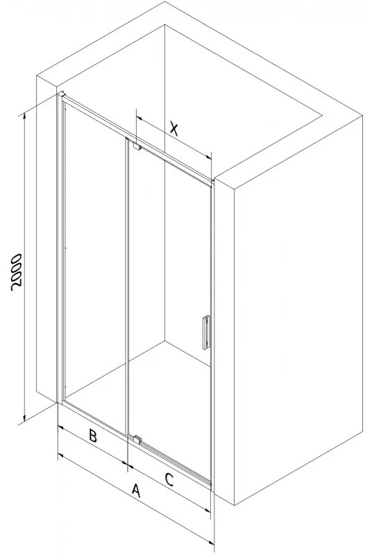 Mexen Exo, 1-krídlové dvere do otvoru 125x200 cm, 6mm číre sklo, čierny profil, 819-125-000-70-00