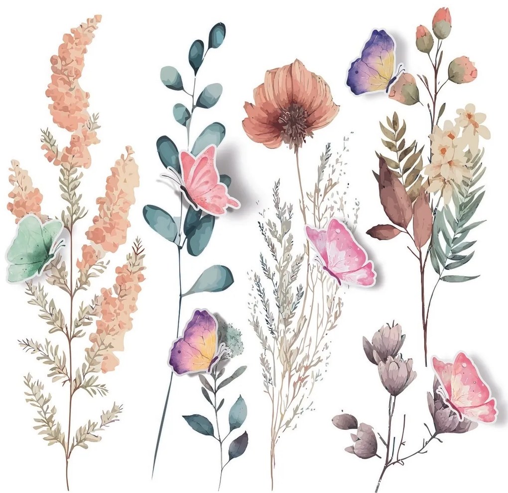 Samolepiaca Watercolor Flowers, 30 x 30 cm