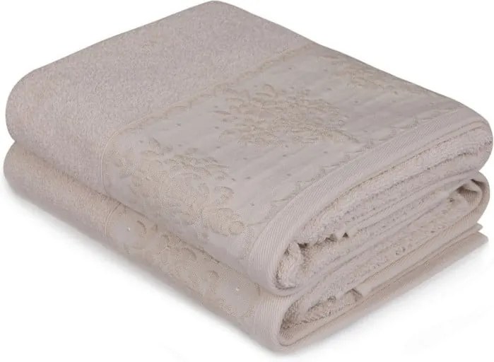 Sada dvoch béžových uterákov Victorian, 90 × 50 cm