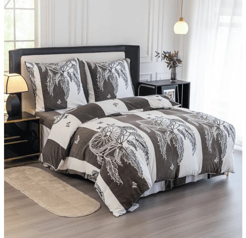 Sada mikroplyšových obliečok TIRSO sivo-biele + obliečka mikroplyš SOFT 180x200 cm biele, dvojlôžko