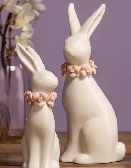 Keramický zajko ROSE BUNNY 18 cm biely