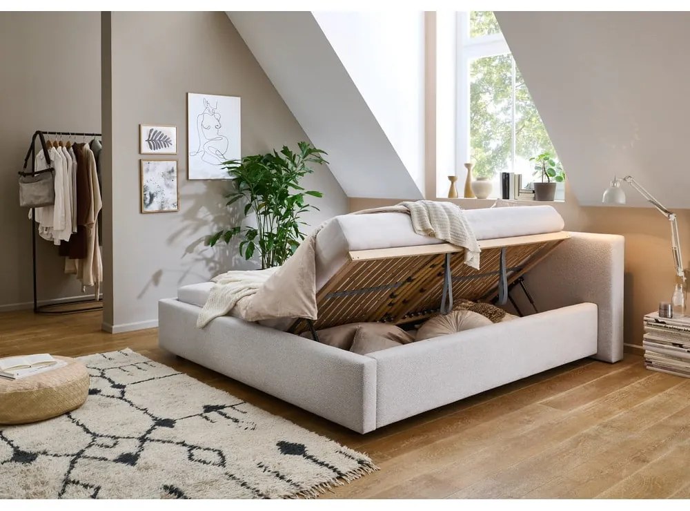 Svetlosivá čalúnená dvojlôžková posteľ s úložným priestorom s roštom 180x200 cm Cube – Meise Möbel