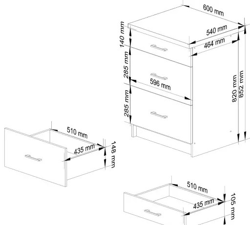 Spodná kuchynská skrinka s doskou LIMA S60 SZ3 biela / dub sonoma