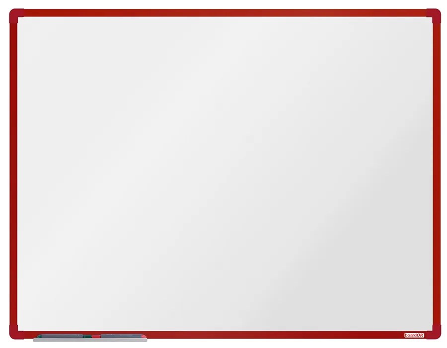 Biela magnetická popisovacia tabuľa boardOK, 1200 x 900 mm, červený rám