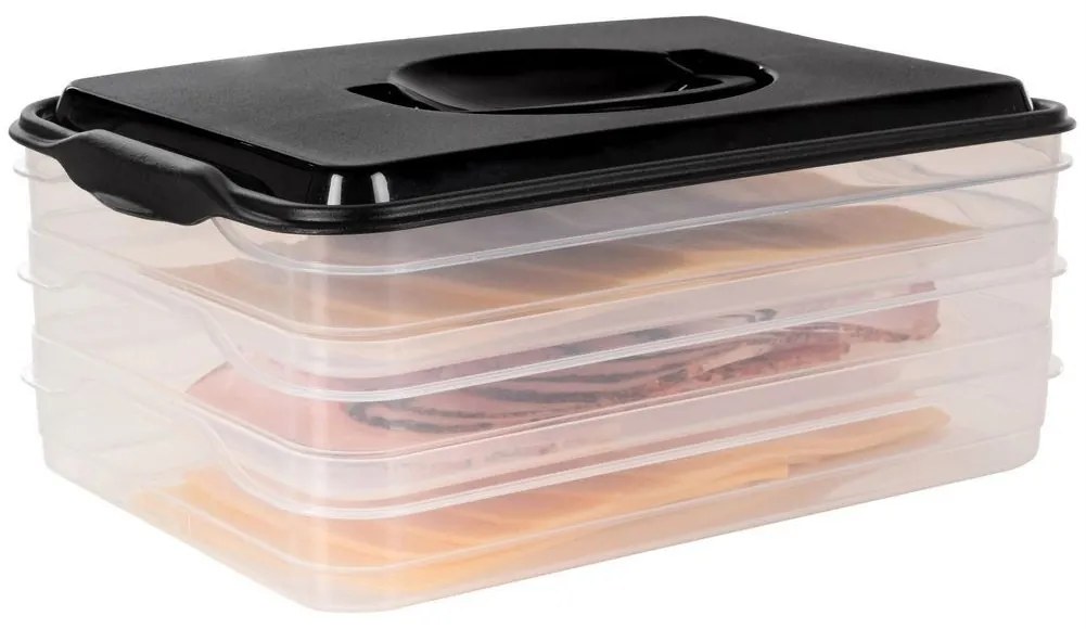 Dóza na údeniny a syry, 3 - poschodová, čierne veko, VILDE HAM 3 x 0,6 l