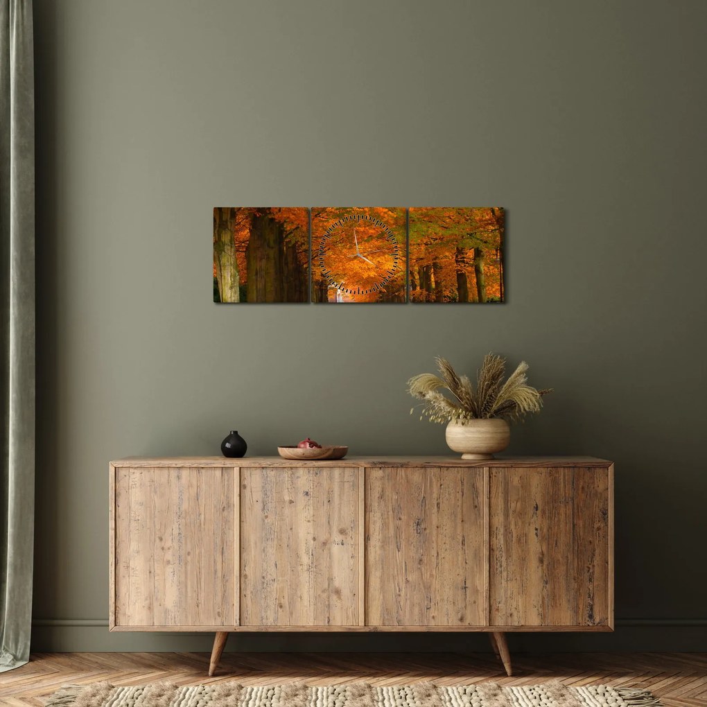 Obraz - Jeseň Alej stromov (s hodinami) (90x30 cm)