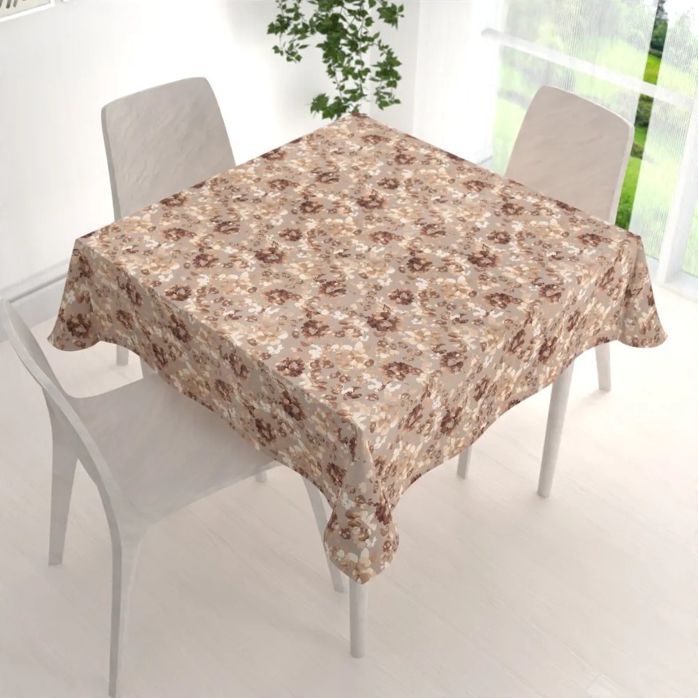 Biante Zamatový štvorcový obrus Tamara TMR-042 Hnedé kvety na sivobéžovom 110x110 cm