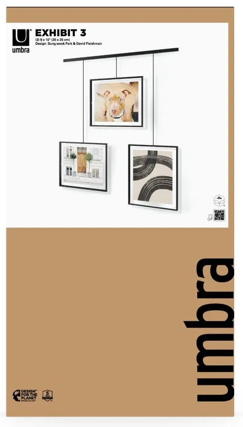 Čierne kovové rámčeky na stenu v súprave 3 ks 73x82 cm Exhibit – Umbra