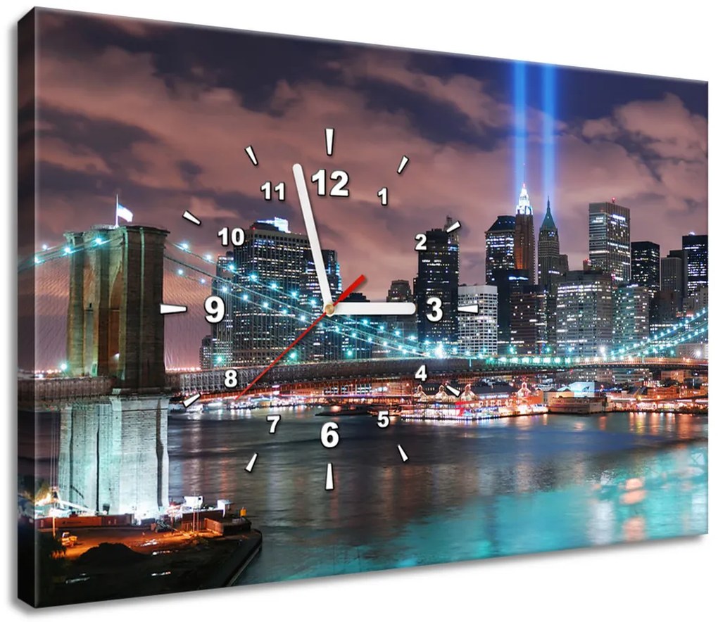 Gario Obraz s hodinami Panoráma Manhattanu Rozmery: 100 x 40 cm