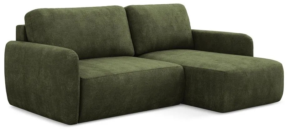 Zelená ženilková rozkladacia/s úložným priestorom rohová pohovka (pravý roh/s leňoškou) Lilo – Makamii