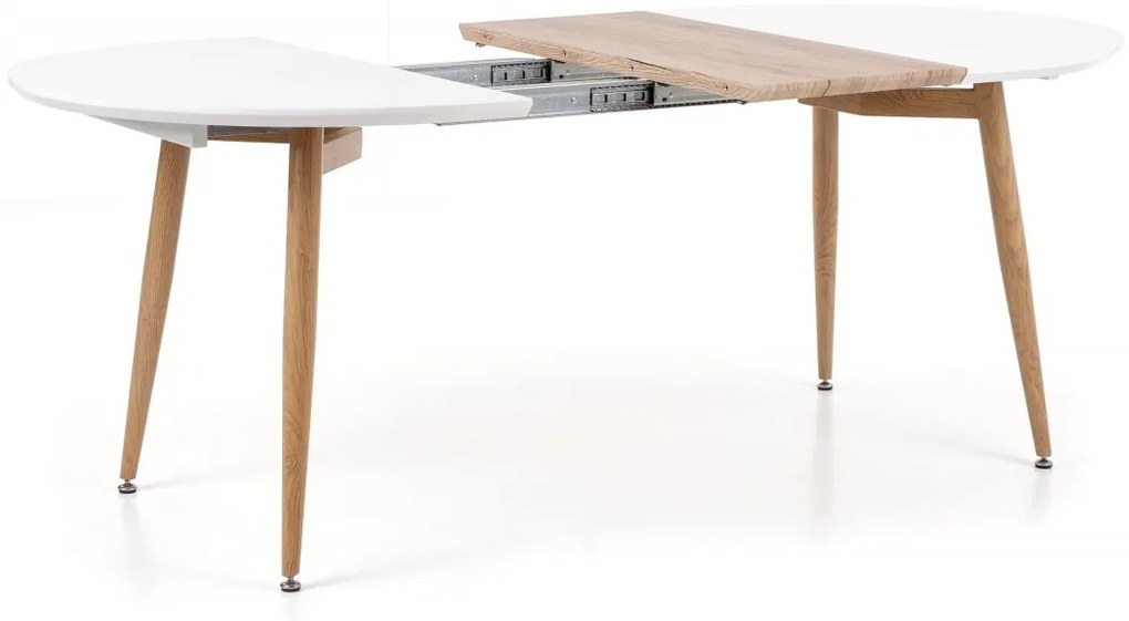 Oválny rozkladací jedálenský stôl Edward 120/200 cm biely/dub San remo