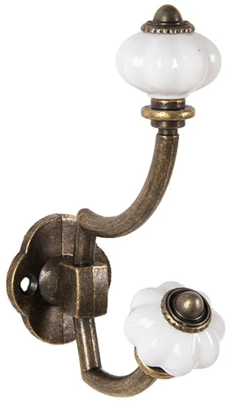 Mosadzný antik kovový nástenný háčik s knopkami - 4*9*13 cm