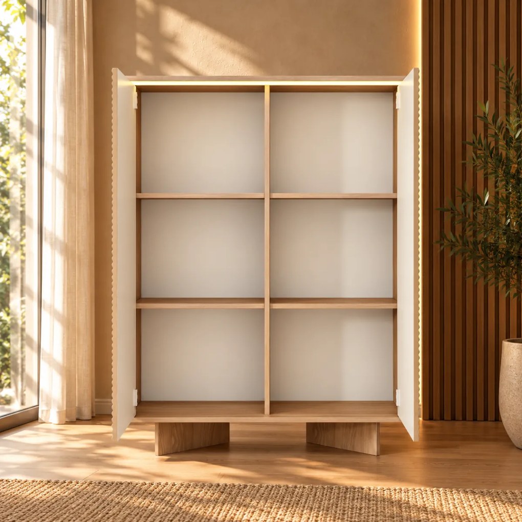 VYSOKÁ KOMODA GALLIANO DUB BOLIVAR + CAPPUCCINO LED 104 cm