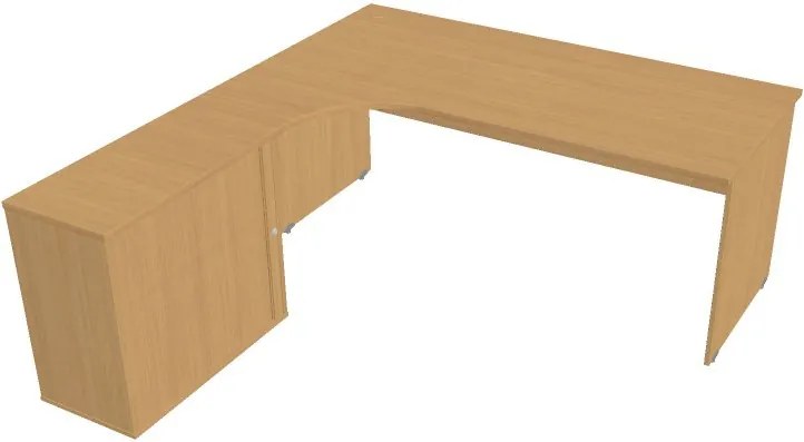 Rohový písací stôl UNI so skrinkou - dĺžka 1800 mm, pravý, buk