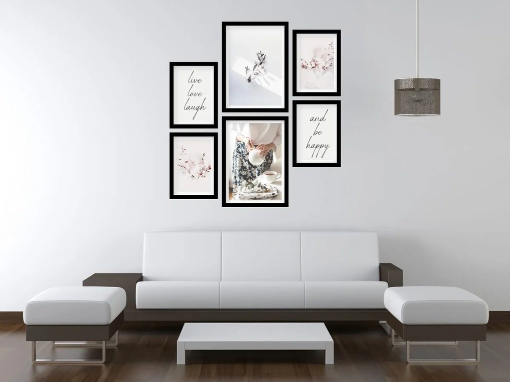 Gario Sada plagátov Pozitívna myseľ - 6 dielna Farba rámu: Zlatá, Rozmery: 85 x 92 cm