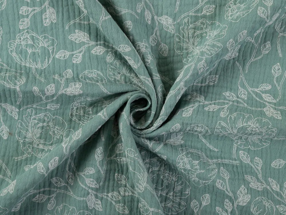 Biante Mušelínová plienka/dečka Nature MSN-048 Biele kvety na pastelovo modrozelenom - ZVÝHODNENÁ SADA 3 KS 100x100 cm - Sada 3 ks