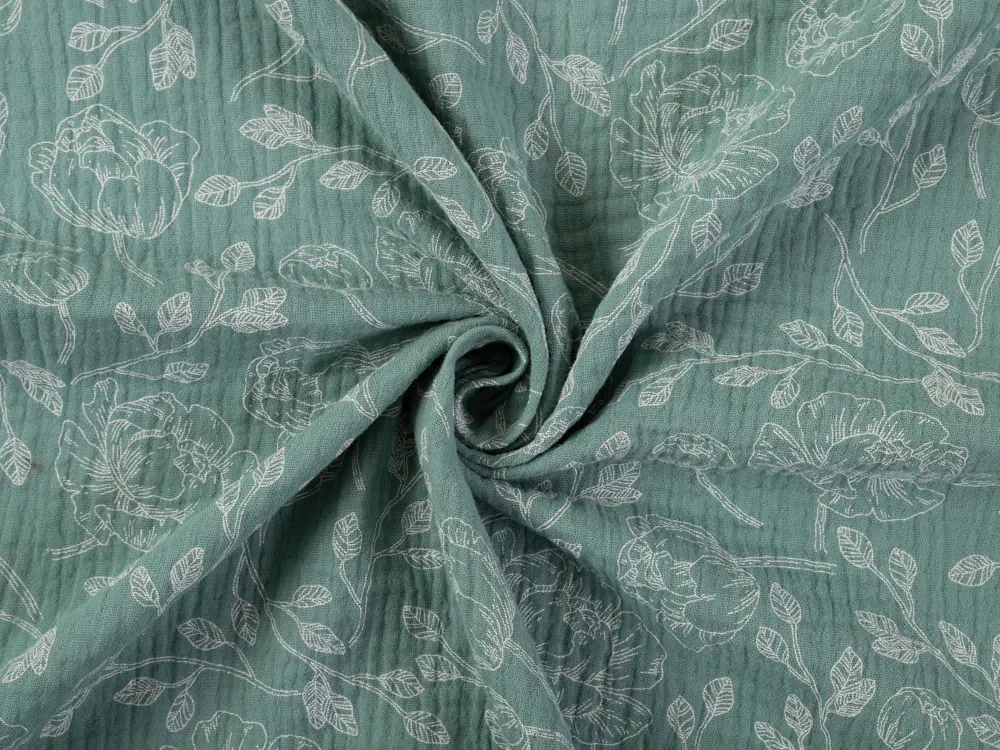 Biante Mušelínová plienka/dečka Nature MSN-048 Biele kvety na pastelovo modrozelenom - ZVÝHODNENÁ SADA 3 KS 120x120 cm - Sada 3 ks