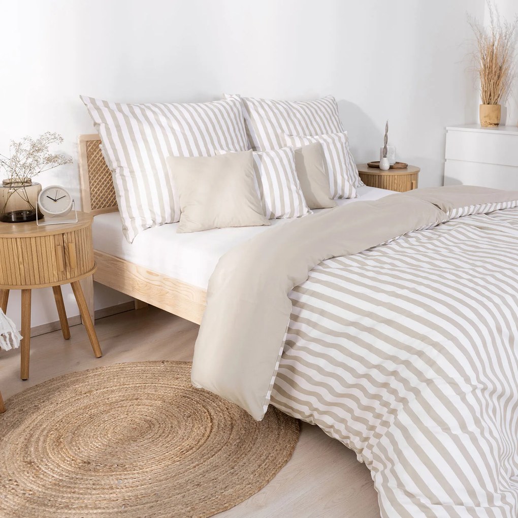 Goldea bavlnené posteľné obliečky duo - latte prúžky s latte 140 x 220 a 70 x 90 cm