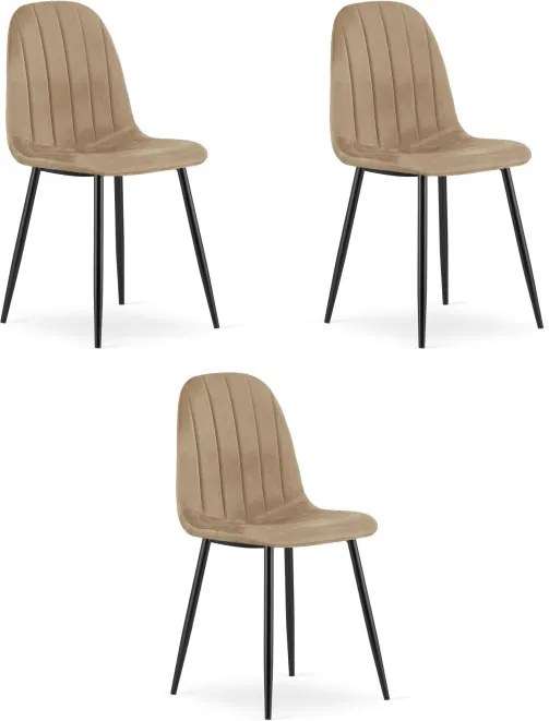 Set troch jedálenských stoličiek PADVA zamatové hnedé / čierne nohy (3 ks)