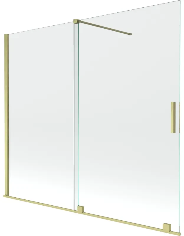 Mexen Velar, 2-krídlová posuvná vaňová zástena 180 x 150 cm, 8mm číre sklo, zlatý matný profil, 896-180-000-01-55