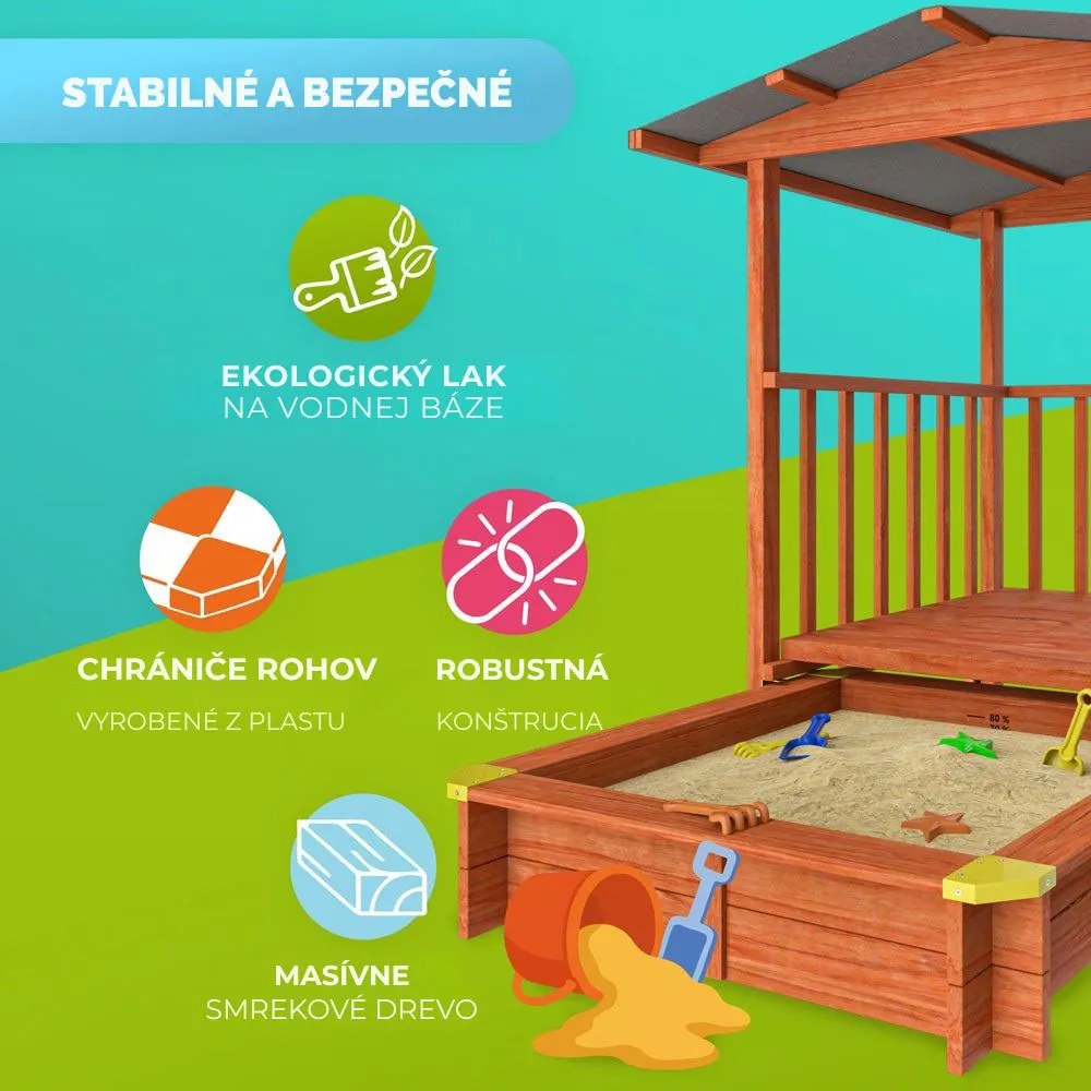 Pieskovisko s verandou SUNNY, 130x130x143cm, hnedá/šedá Jurhan