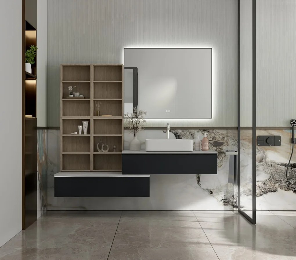 Erga Megan, LED zrkadlo 100x80cm v čiernom ráme, 2760 lm, 3 farby svetla, zadné osvetlenie, ERG-V01-MEGAN-1080-BK