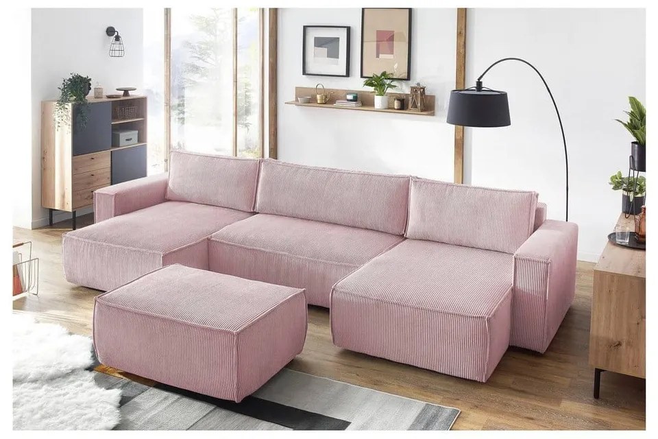 Svetloružový menčestrový taburet Nihad – Bobochic Paris