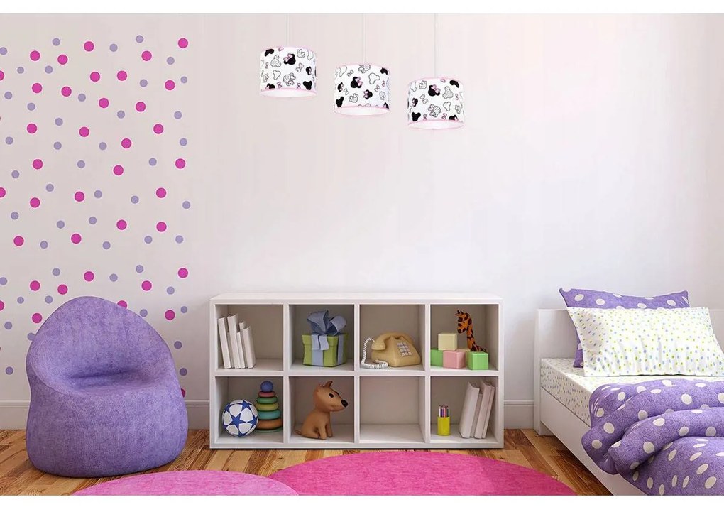 Detské závesné svietidlo Minnie, 3x textilné tienidlo so vzorom