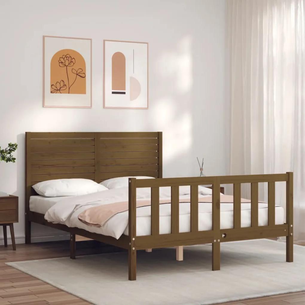 Rám postele s čelom medovohnedý 140x190 cm masívne drevo 3193189