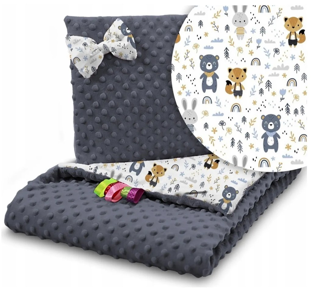 BabiM Deka do kočíka + vankúš Minky 75x100 Farba: sivá-sovičky