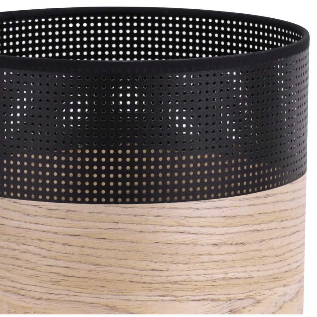 Závesné svietidlo Wood, 1x béžová dubová dýha/čierne PVC tienidlo, (fi 20cm)