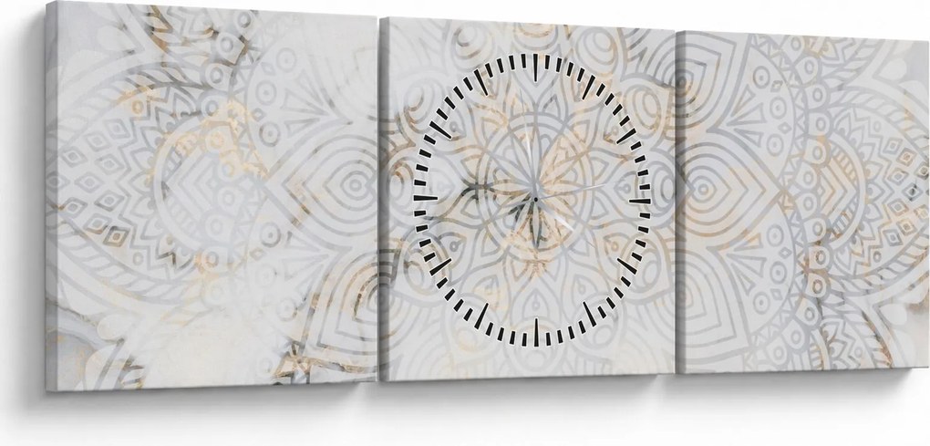 Obraz bielej mandaly (s hodinami) (90x30 cm)