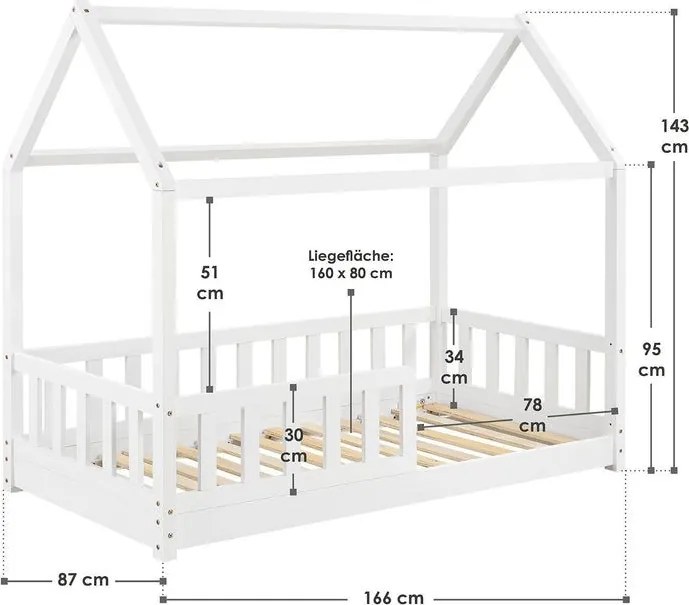 Detská posteľ 80×160 cm s roštom a ochrannou zábranou