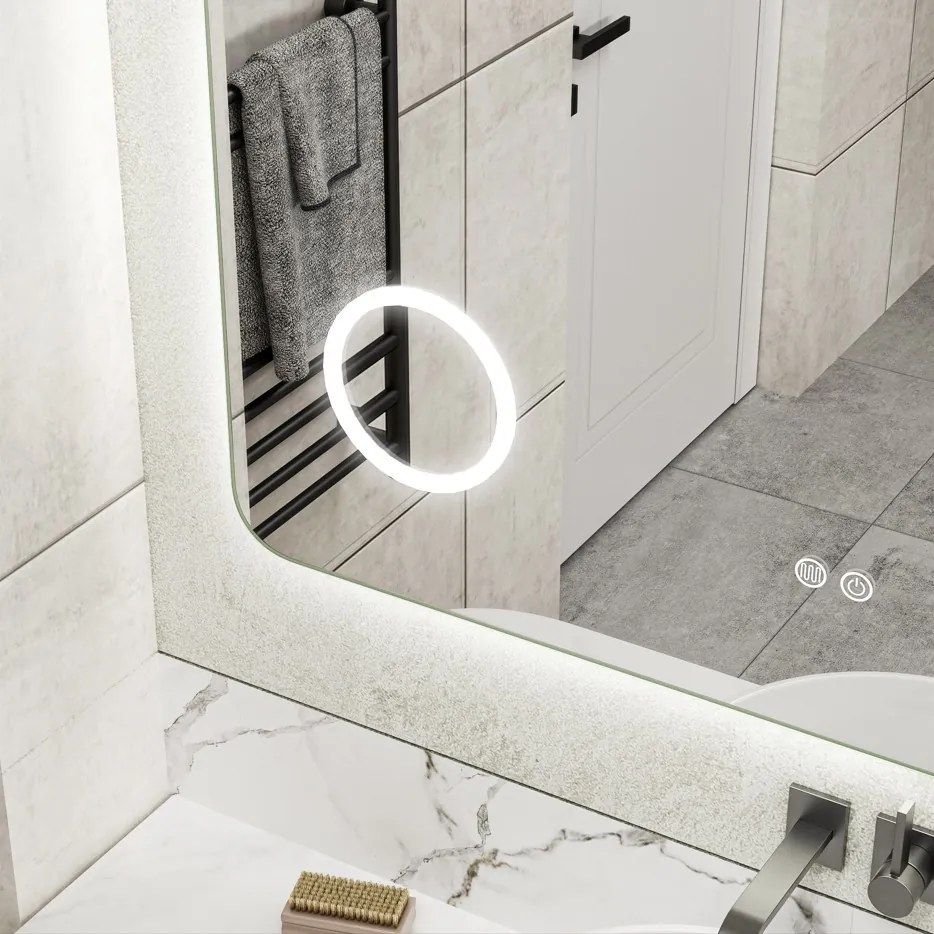 Erga Myra, LED zrkadlo 100x80 cm s kozmetickým zrkadlom 3x zväčšenie, 4114 lm, 3 farby svetla, zadné osvetlenie, ERG-V01-MYRA-1080-00