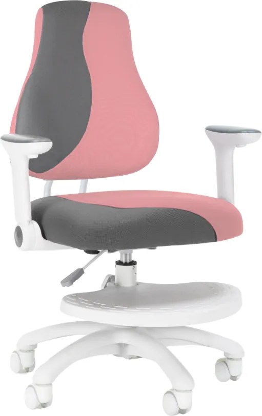 Detská rastúca stolička Neoseat KINDER WHITE PLUS — látka, šedá / svetlo ružová