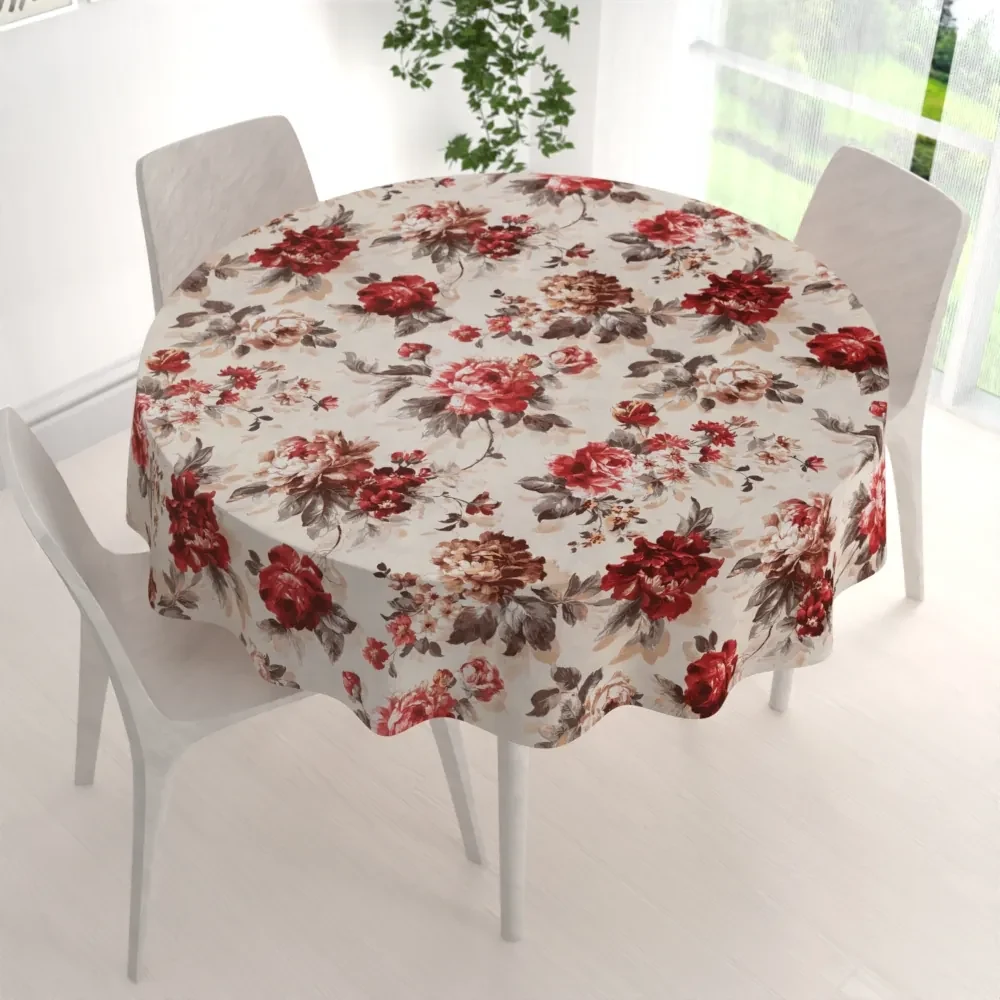 Biante Bavlnený okrúhly obrus Sandra SA-399 Červené pivonky na pieskovom Ø 70 cm