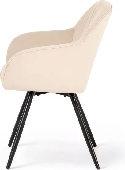 Sada šiestich otočných jedálenských stoličiek TURNO zamatové, béžové / čierne nohy (6 ks)