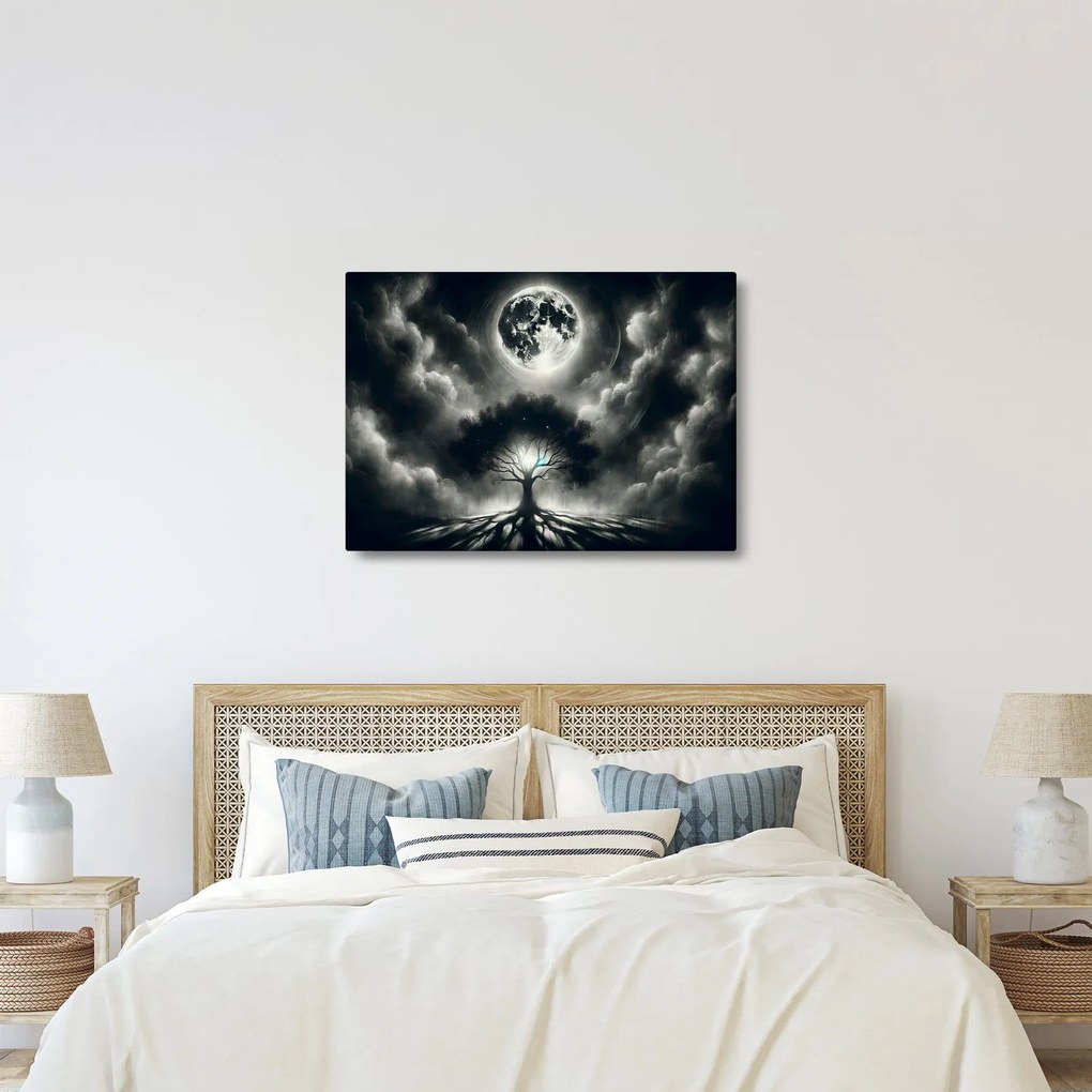 Obraz – Čiernobiely strom v splne (70x50 cm)
