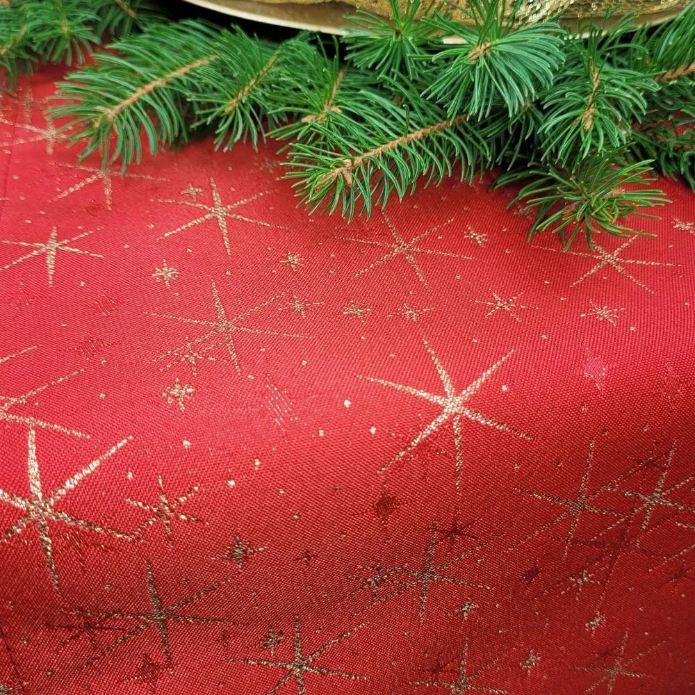 Vianočný behúň na stôl červený so zlatými hviezdami