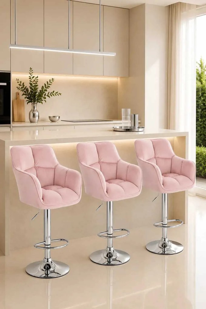 LuxuryForm DESIGN Barová stolička AMALFI VELUR na striebornom tanieri - ružová