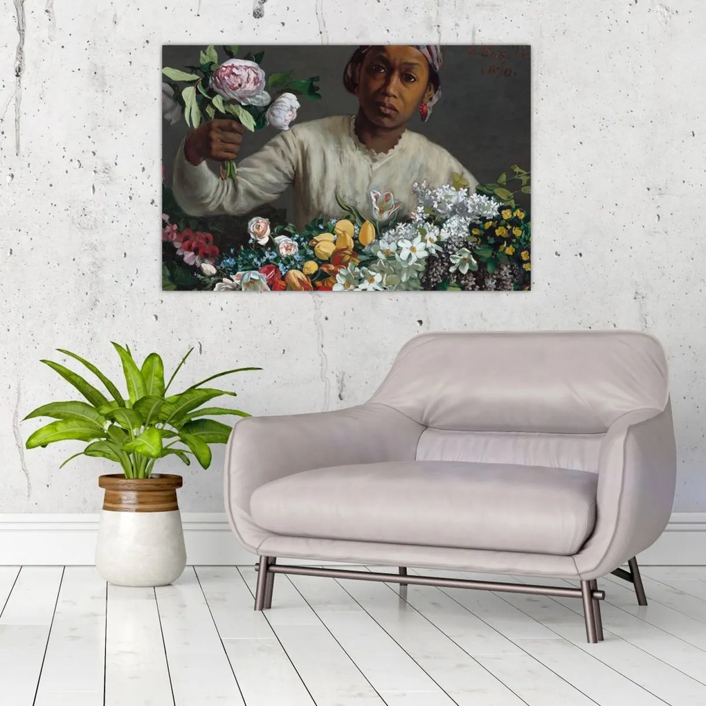 Obraz - Frédéric Bazille, Young Woman with Peonies, reprodukcia (90x60 cm)