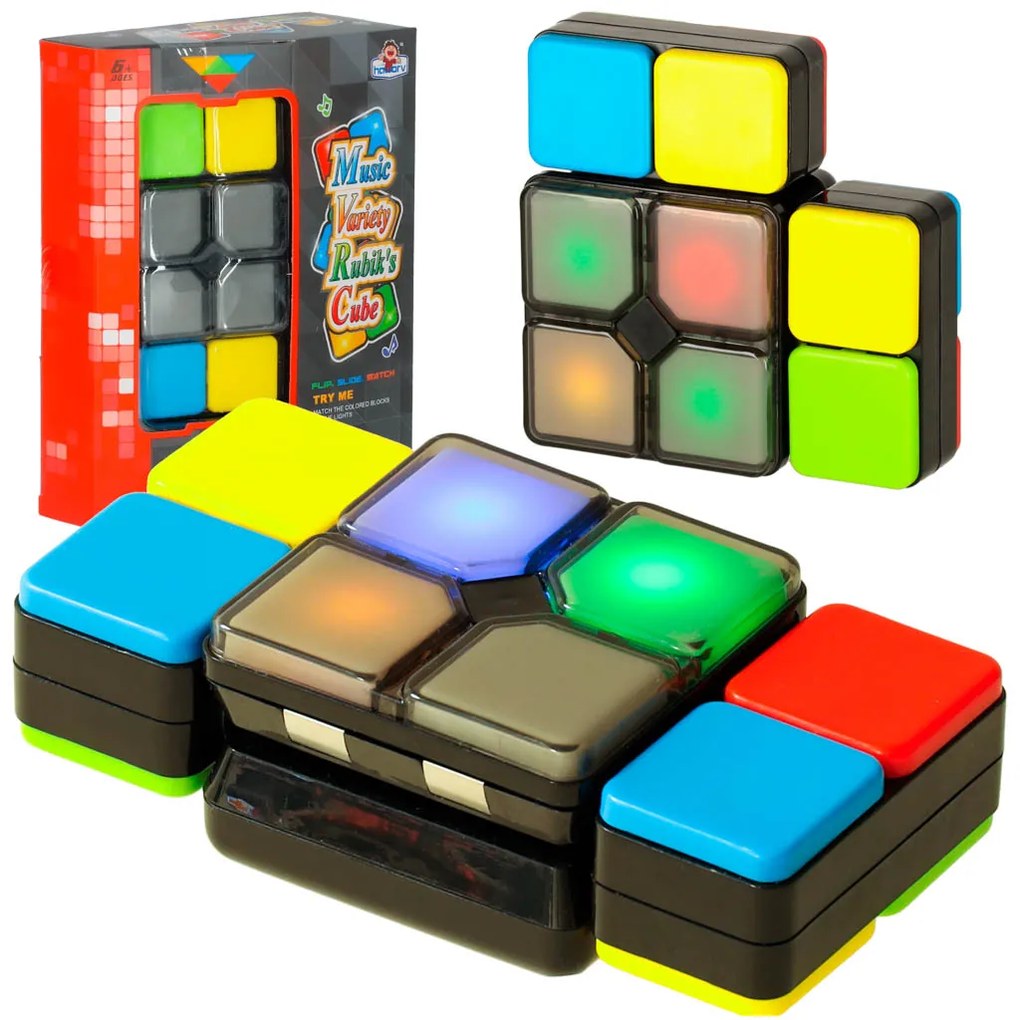 KIK LED puzzle kocka 4v1 – arkádová hra pre deti 6+, plastová, napájanie 2×AA