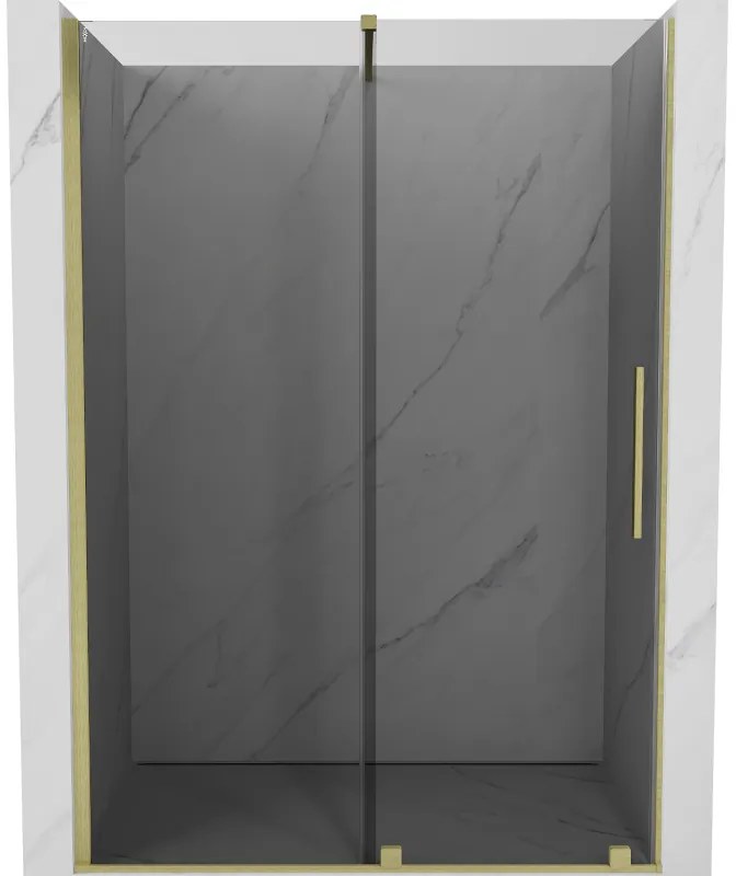 Mexen Velar, posuvné sprchové dvere do otvoru 140 cm, 8mm šedé sklo, zlatá matná, 871-140-000-41-55