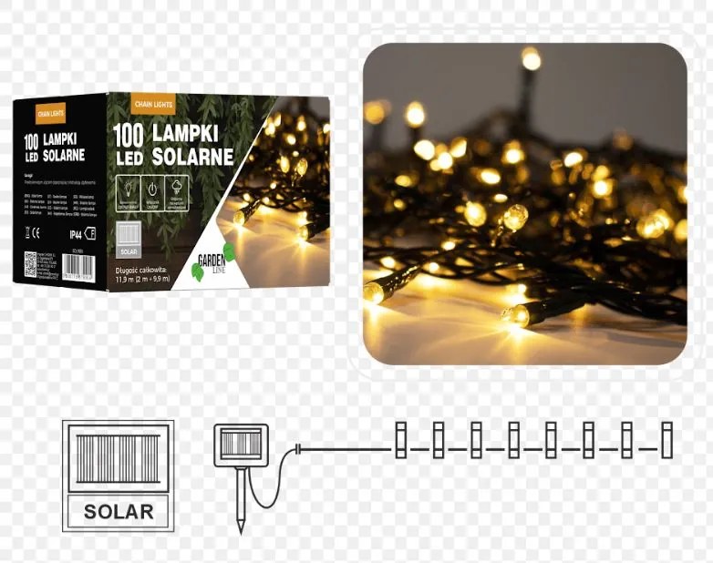 Svetelná reťaz solárna 9,9m 100LED Teplá biela