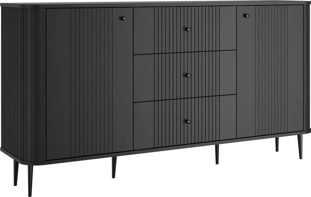 Komoda so zásuvkami Vesper 160 cm na nožičkách - čierna / čierne nohy