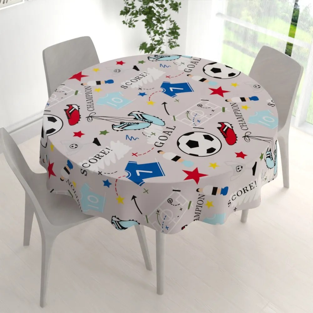 Biante Detský bavlnený okrúhly obrus Sandra SA-646 Futbal to je hra - na sivom Ø 70 cm