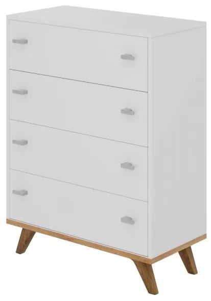 Komoda Tunbergia TN03 K4SZ, Farby: biela / biela + dub craft zlatý