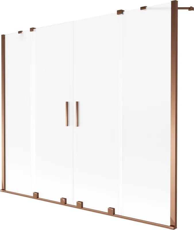 Mexen Velar Duo, 2-krídlová vaňová zástena s posuvnými dverami 200 x 150 cm, námraza, ružové zlato profil, 896-200-000-32-60