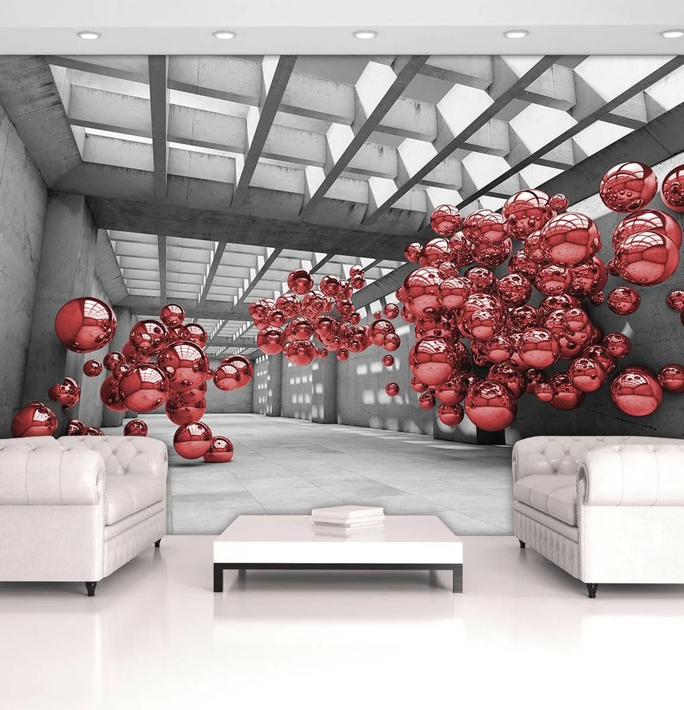 Fototapeta - Červený modernizmus 3D miestnosť (254x184 cm)